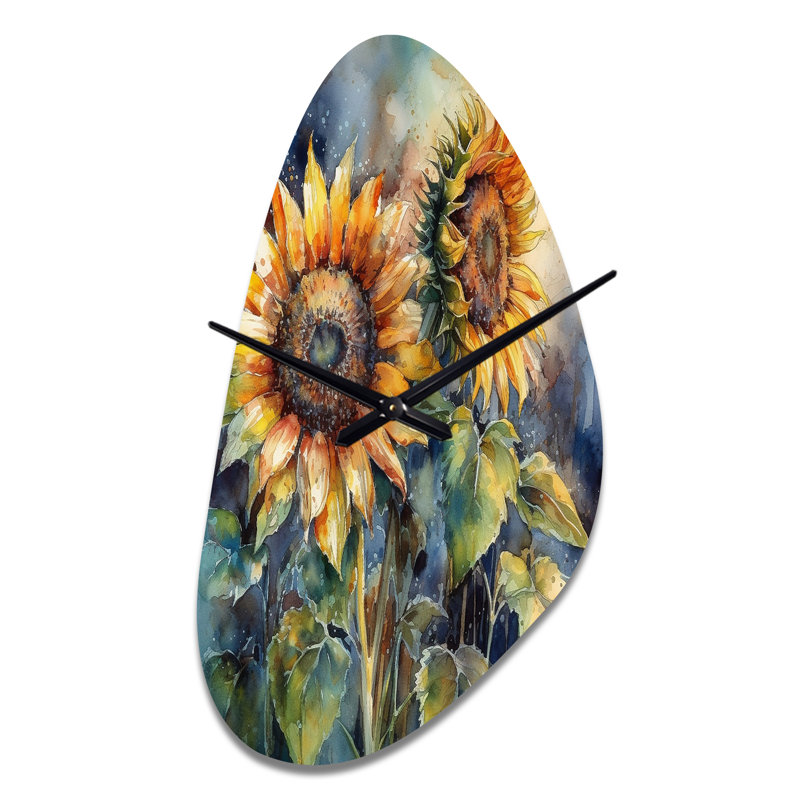 Yellow Sunflower Symphony II - Fall Shape Decorative Yellow Sunflower Wall Clock, Medium