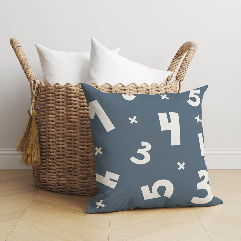 Coussin Numéros, Bleu / Ivoire, H 16 po x l 16 po