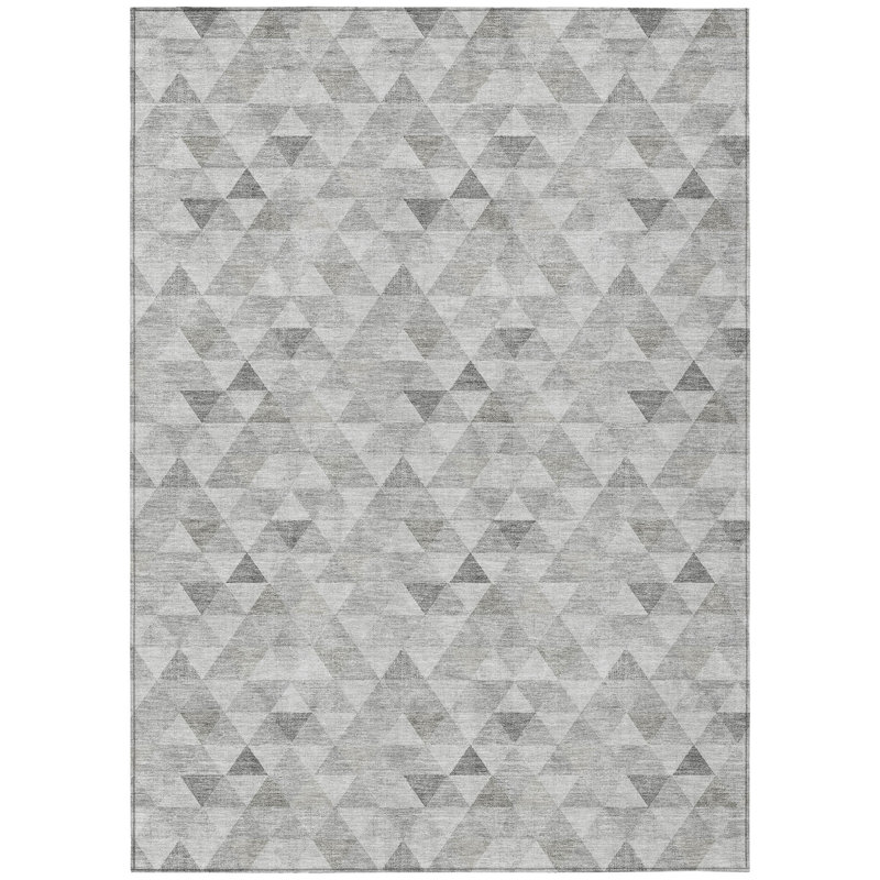 3' X 5' Silver Beige And Taupe Geometric Washable Indoor Outdoor Area Rug