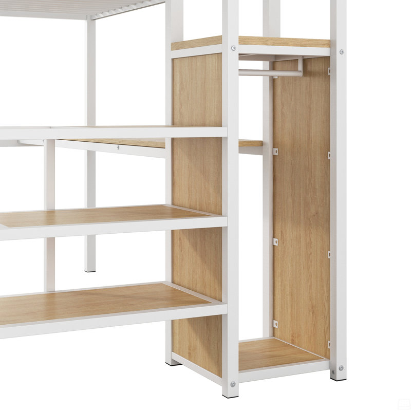 Full Size Metal Loft Bed With Desk, Storage Staircase