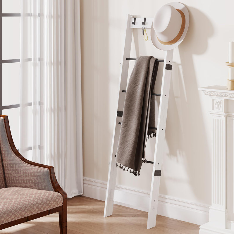 6 Tier Ladder Shelf With Removable Hooks, White