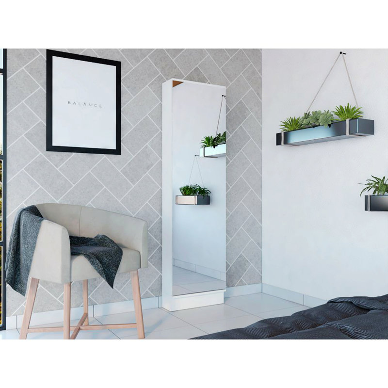 Étagère à chaussures XL avec miroir, tablettes intérieures et armoire à une porte