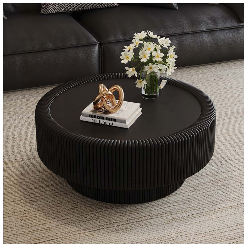 31.5" Fluted Round Storage Coffee Table, Black