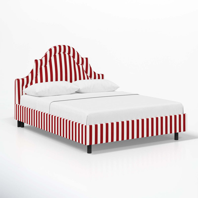 Knipe Upholstered Scalloped Bed, Queen, Canopy Stripe Red