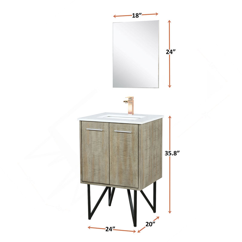Meuble-lavabo de salle de bain 24 po X P 20 po D, comptoir en quartz, ensemble de robinet en métal Miroir