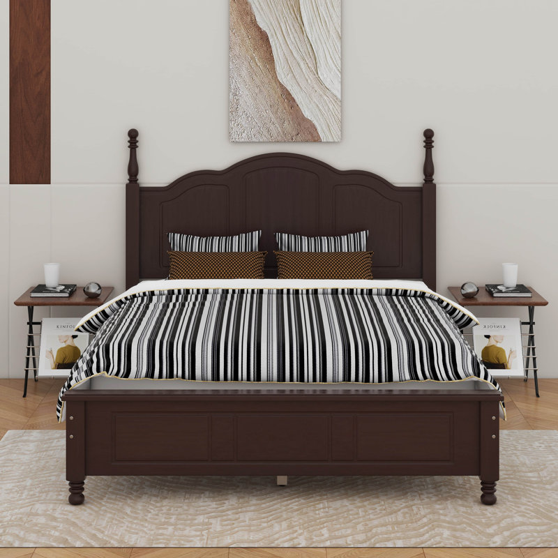 Wood Retro Style Platform Bed With Wooden Slat Support, Full, Dark Walnut