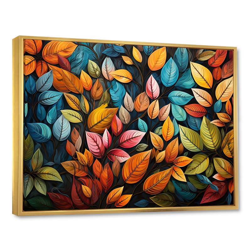 «Abstract Leaves Wilderness Collage I», reproduction sur toile, Cadre flottant doré, H 12 po x l 20 po x P 1 po