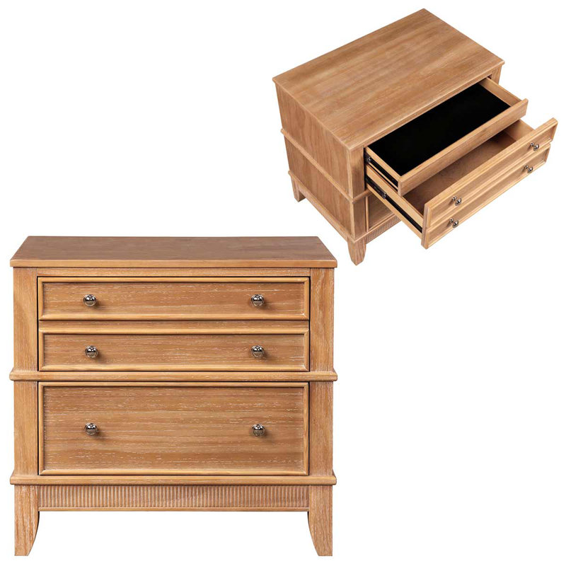 Commode en bois massif 3 tiroirs Conrado, Brun