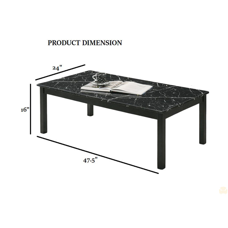 Ensemble de table 3 pièces 1 table basse 1 table de bout 2 pieds en faux marbre, Noir