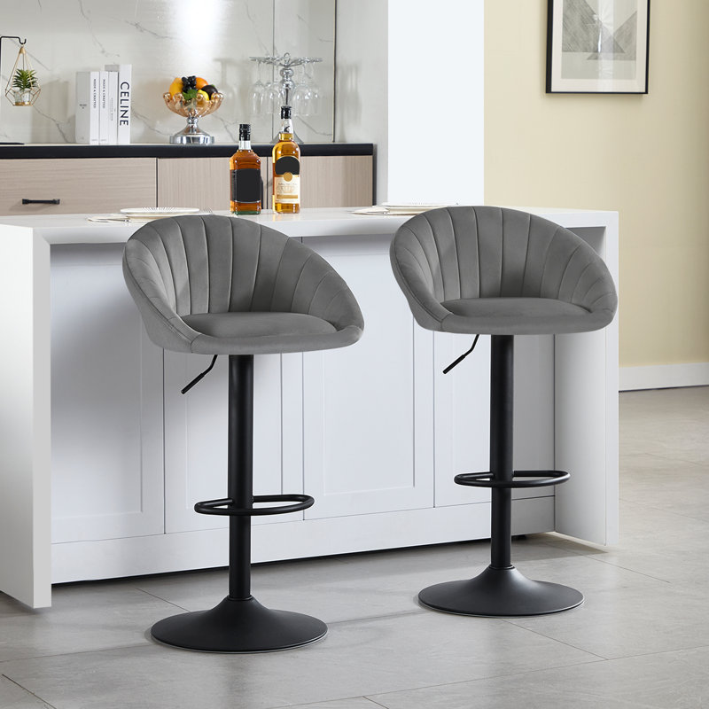 Swivel Upholstered Adjustable Height Counter Stool with Metal Frame, Gray