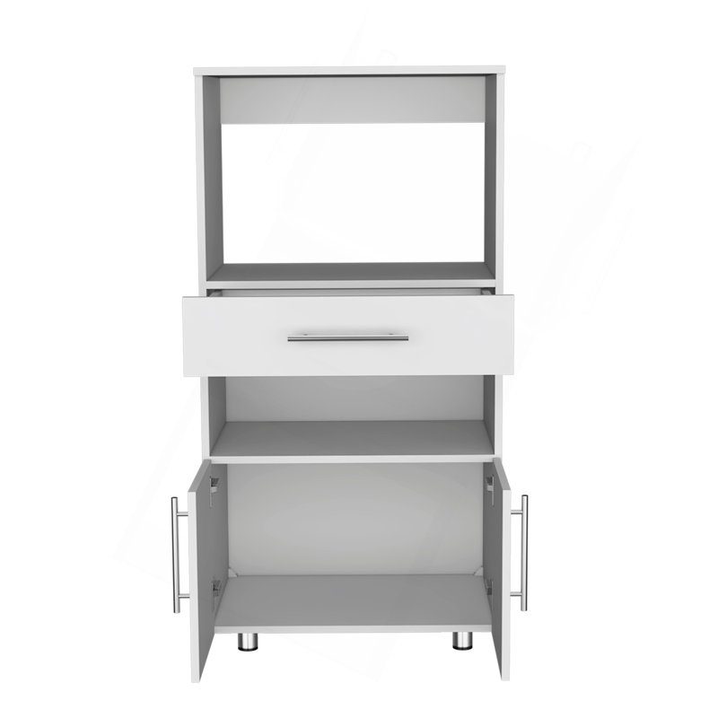 Kitchen Pantry H 48 ", deux tablettes de rangement ouvertes, une pour micro-ondes, deux portes, quatre pieds
