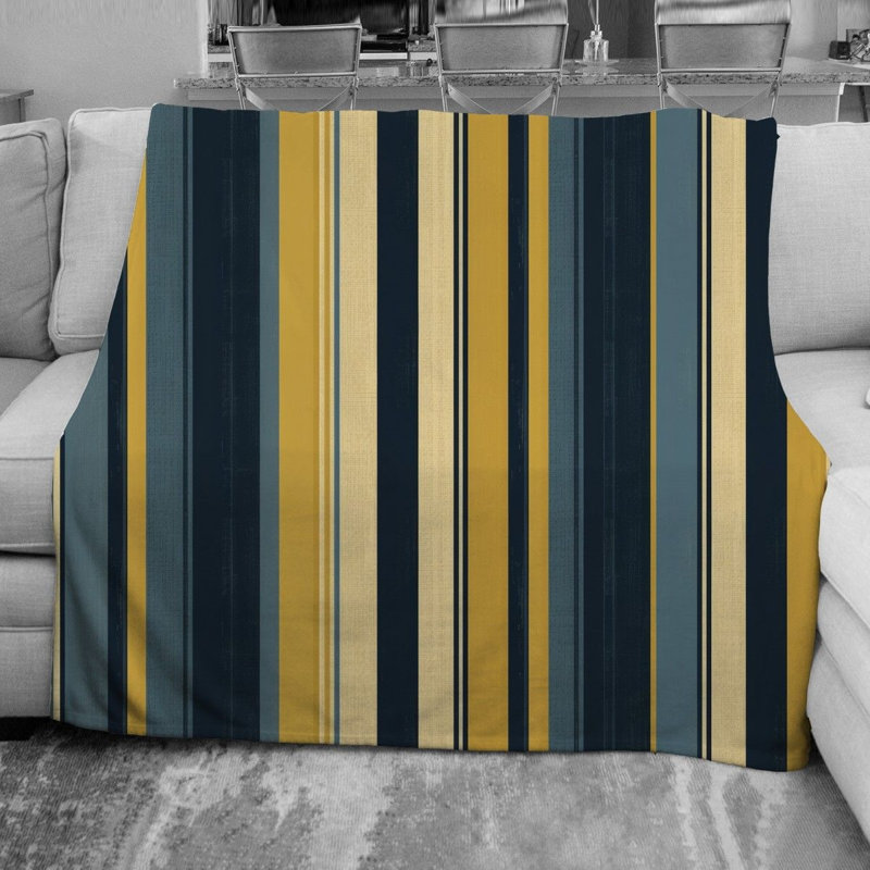 Couverture polaire à rayures verticales, L 51 po x L 60 po, Bleu marine / jaune