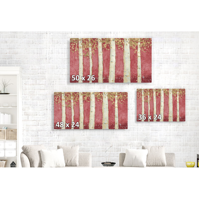 Bouleau bourgogne, bosquet, rouge, doré, brun clair, H 16 po x l 24 po x P 1,5 po