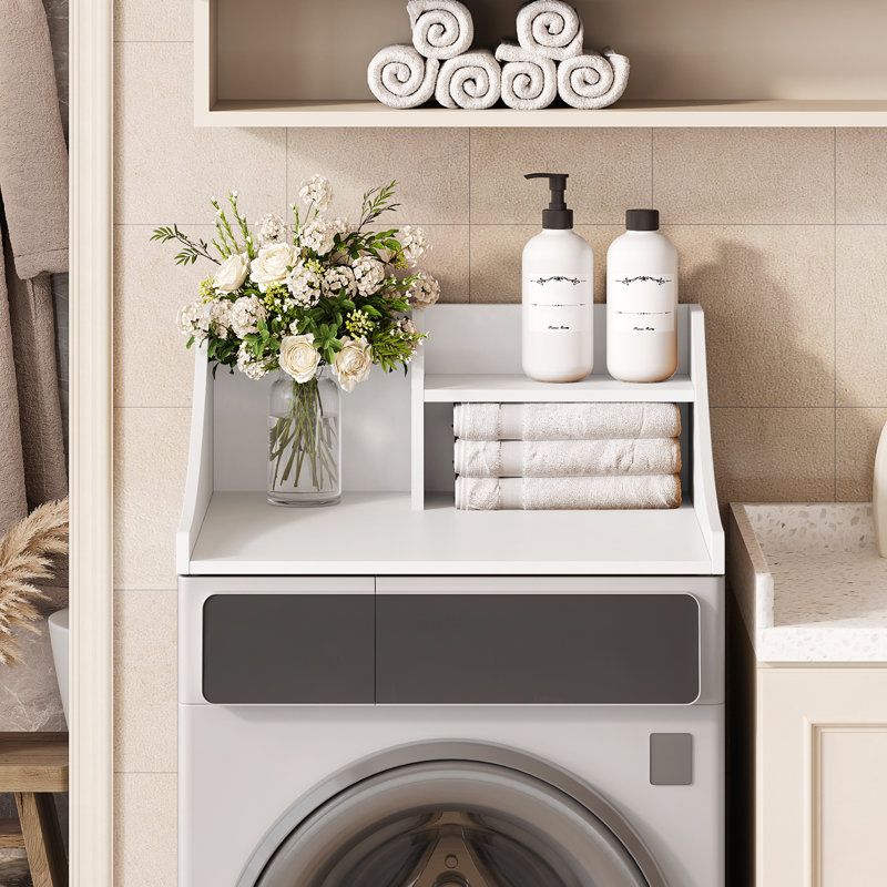 Comptoir de laveuse / sécheuse à 2 couches pour comptoir de buanderie avec tablette de rangement, Blanc