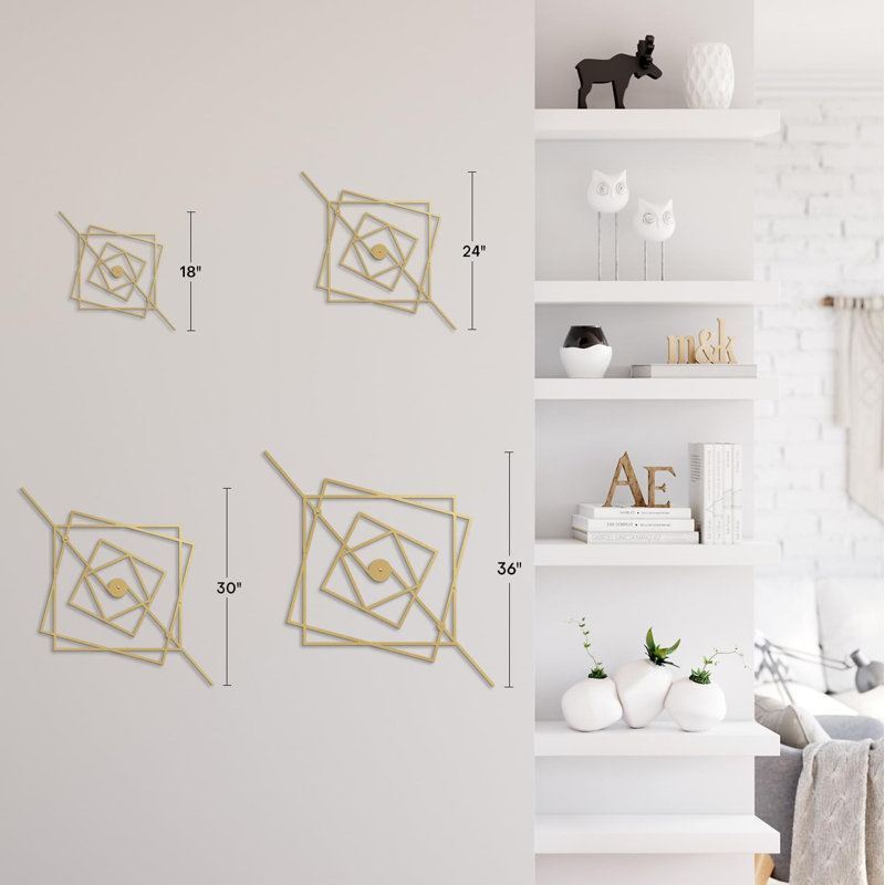 Décoration murale en métal, H 18 po x l 18 po x P 0,05 po, Or