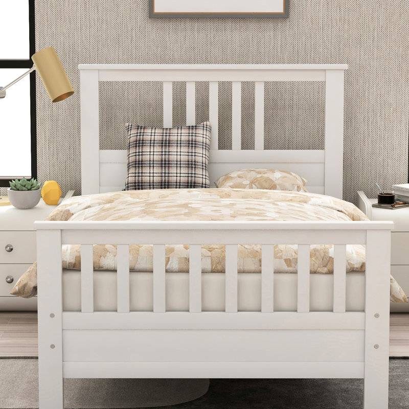 Lit plateforme simple avec tête de lit lumineuse et bois blanc - 10 lattes de soutien et installation facile