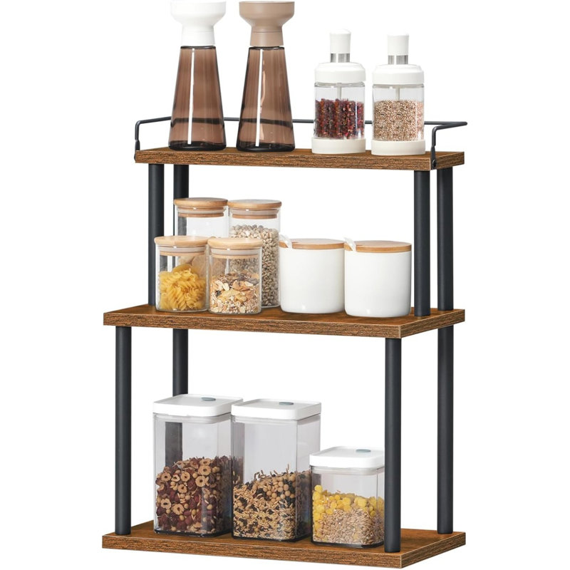 Organisateur de comptoir de cuisine, tablette d'angle mobile, organisateur de rangement de bureau pour comptoir, bureau, salon, brun rustique et noir