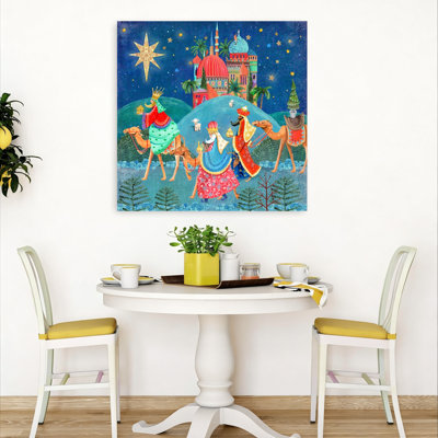 Three Wise Men Colorful Traditional Abstract Christmas Tree Animal Landscape Wall Art Print 1 Piece Wrapped Canvas Wall Art