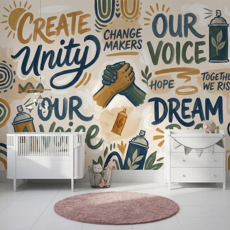 Papier peint motif typographique «Motivation», Texturé non collé, 100 po x 96 po