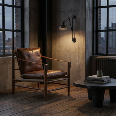 Chaise Luther, cuir Cuba avec toile brune