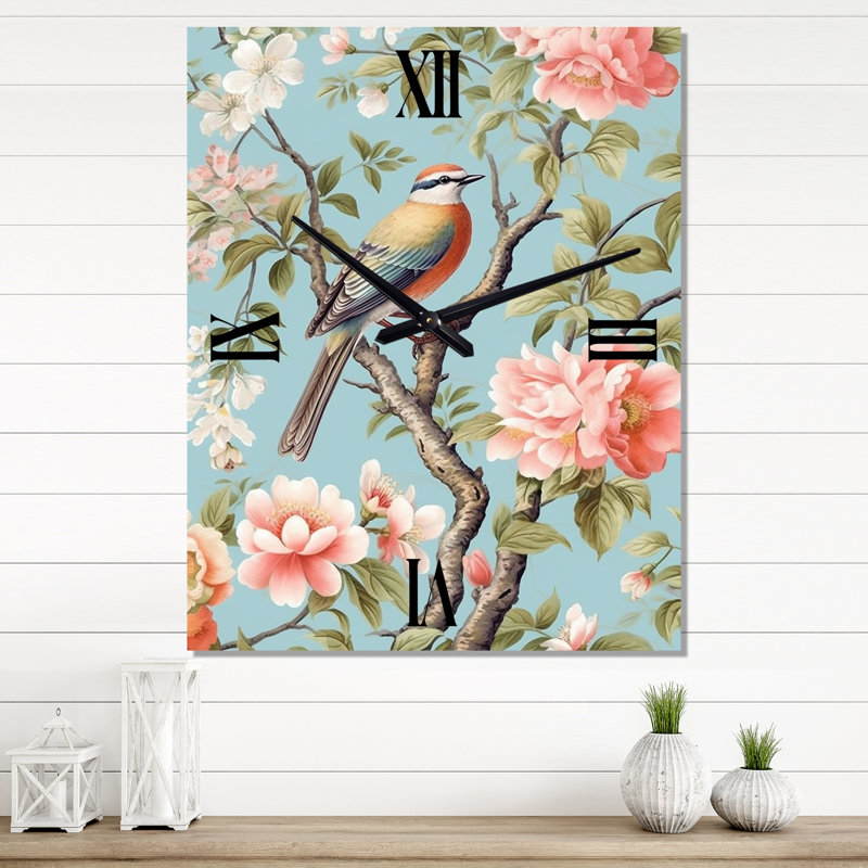 Chinoiserie avec oiseaux et pivoines - Horloges murales florales, Médium