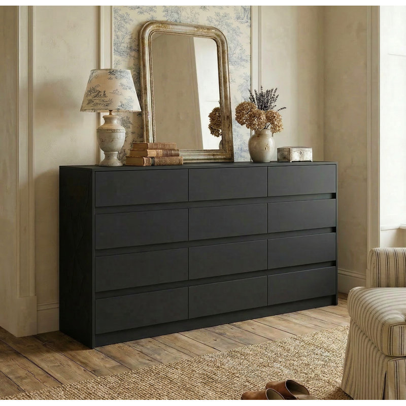 Modern 12 Drawers Dresser, Black