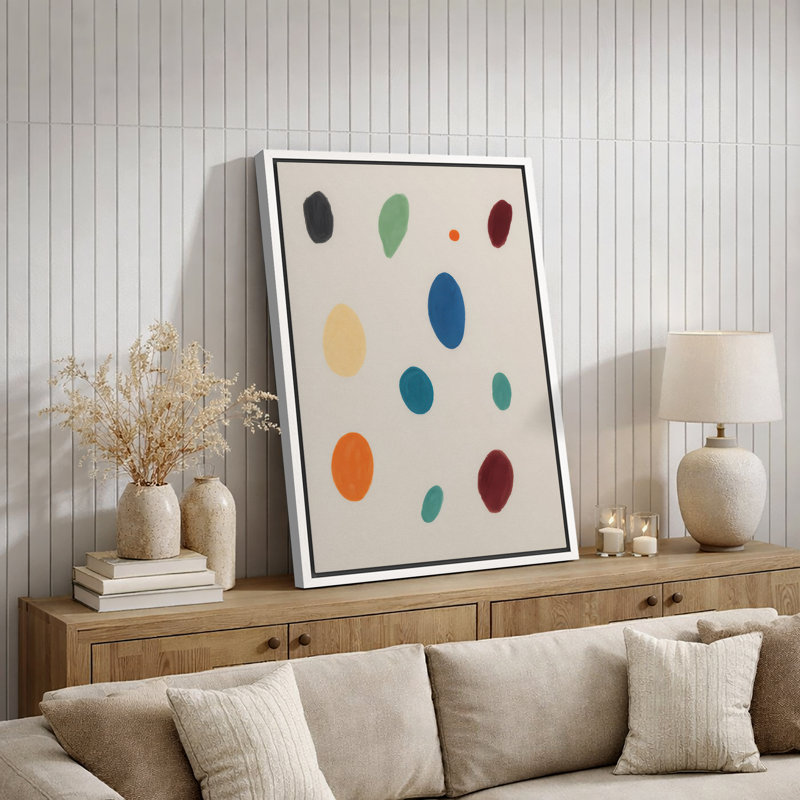 «Minimalist Color Dot Abstract» dans des tons neutres et doux, impression sur toile encadrée, H 36 po x l 24 po, Cadre blanc