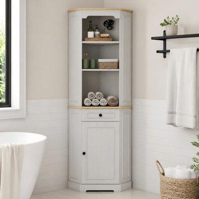 68" Tall Corner Storage Cabinet with Drawer and Adjustable Shelf