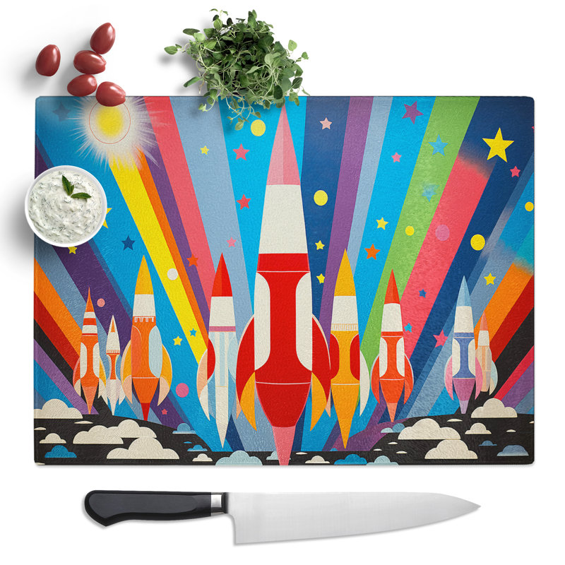 Rocket Op Art  Glass Chopping Board