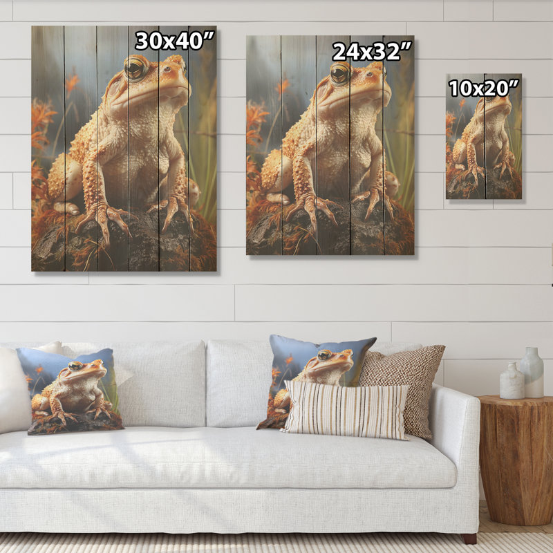 «Classic Frog Portrait - Frogs & Toads», art mural sur bois de pin naturel, H 40 po x l 30 po