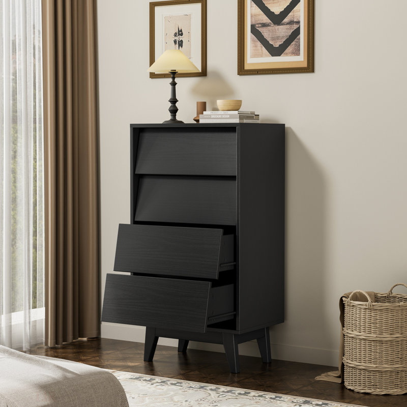 Commode à 4 tiroirs, organisateur de rangement de style rétro, Noir, noir, noir, noir