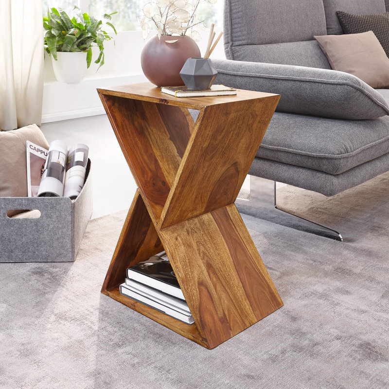 Patmos Solid Wood Floor Shelf End Table