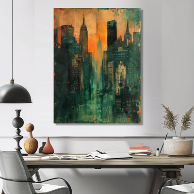 Rétro coucher de soleil sur Manhattan City I - gratte-ciel, art mural