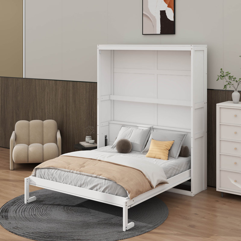Lit escamotable double avec tablettes