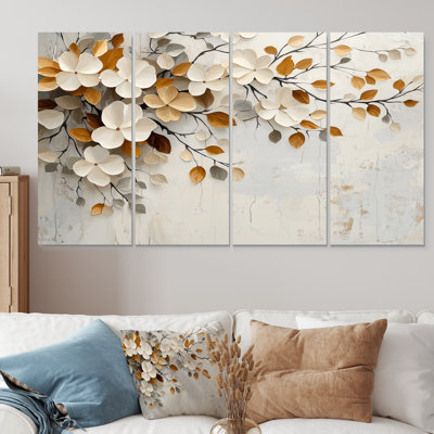 White Orange Cherry Blossom Botanical Florals II - Cherry Blossom Wall Art Set
