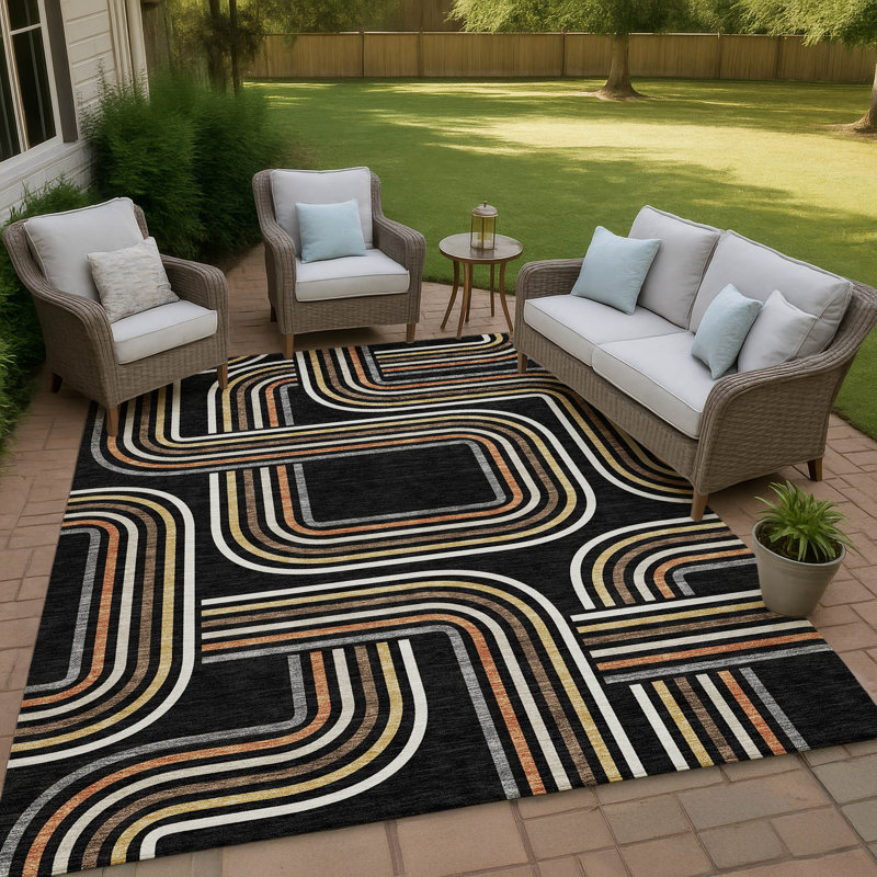 Machine Washable Indoor/Outdoor Chantille ACN2535 Geometric Rug, Rectangle 10' x 14', Black