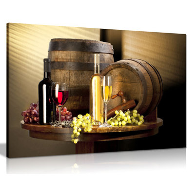 Wine With Grape For Kitchen Food - Wrapped Canvas Print