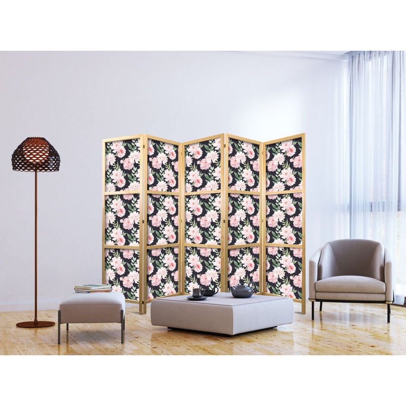 171cm H Solid Wood Folding Room Divider, 171cm H x 225cm W x 1.2cm D, 5