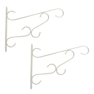 Gardenized Set Of 2 Pcs 12-inch Decorative Curved Scroll Wall Bracket For Hanging Plants Lanterns Wind Chimes & Decor Items Suitable For Garden Porch Balcony Patio Entryway Fence Or Indoor Use, White