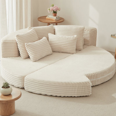 78.5" Semi-Circular Corduroy 2-in-1 Sofa Bed & Recliner, Modular Cloud Lounger with Neck Pillow & 5 Throw Pillows, No Assembly Required for Living Room and Lounge Spaces