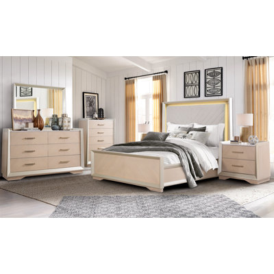 Konopka Contemporary Champagne Bedroom Set with LED Lighting