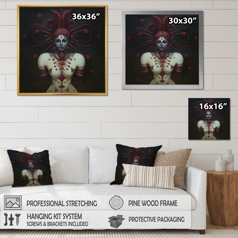 Lady Erzulie Yoruba, déesse africaine de l'amour sur toile, H 30 po x l 30 po x P 1 po, Cadre naturel flottant