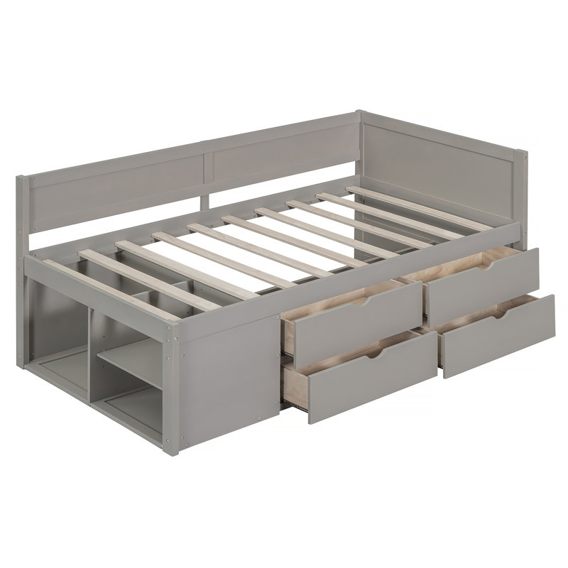 Lit de jour avec tiroirs et tablettes, Gray, Lit simple