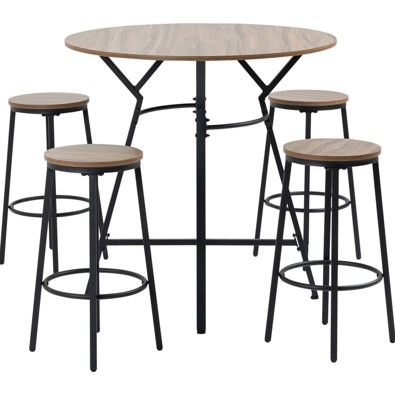 Repas industriel 5, peu encombrant pour le pub et la cuisine, brun noir. 4 tabourets de table ronde, une chaise pouvant supporter un poids de 220 lb, une table de 132 lb et des chaises, des tabourets, supportent une charge
