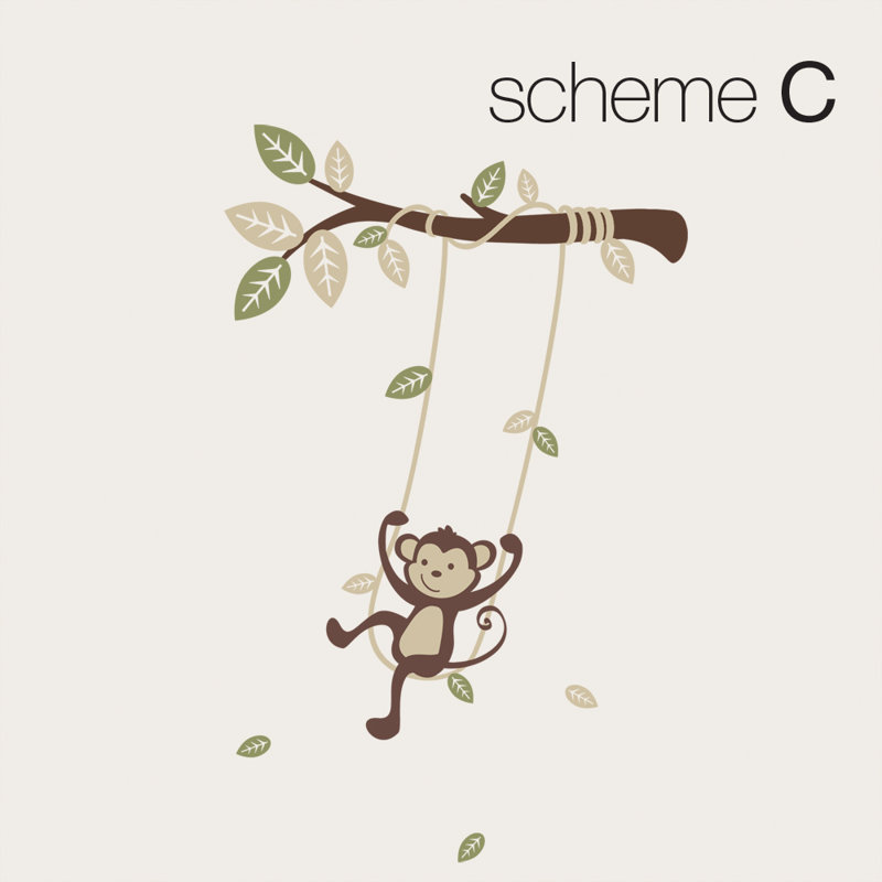 Décalcomanie murale singe sur une balançoire, Vert sauge / brun kaki