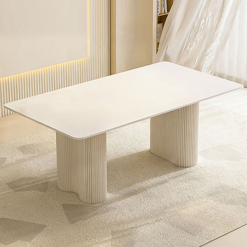 Table de salle à manger moderne blanc rectangulaire en fer fritté, H 29,53 po x L 55,12 po x l 31,5 po