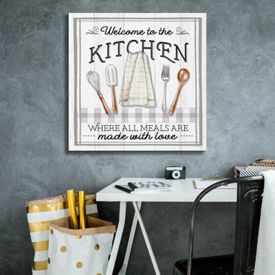 "Epic Graffiti" Kitchen Welcome "par Elizabeth Tyndall, art mural sur toile, 26 po x 26 po
