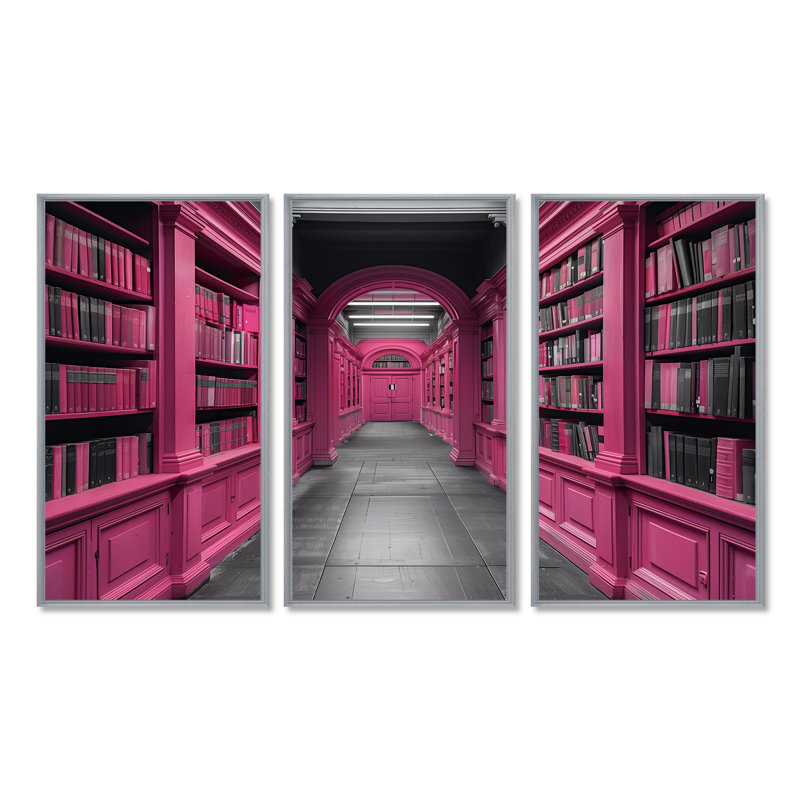 Baringer - Ensemble d'art mural bibliothèques, Toile argentée avec cadre flottant, H 32 po x l 48 po x P 1 po