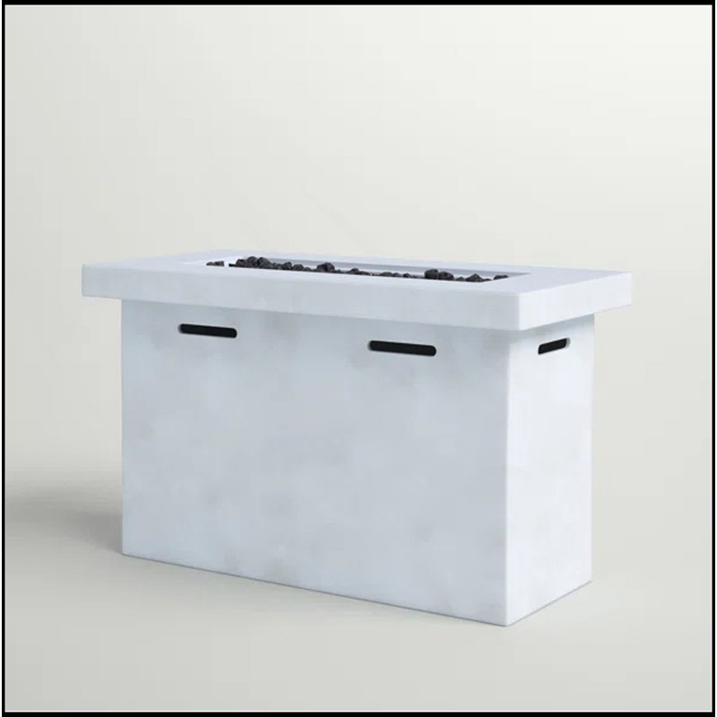 25" H X 42" W Fiber Reinforced Concrete Propane Outdoor Fire Pit Table, Natural/White