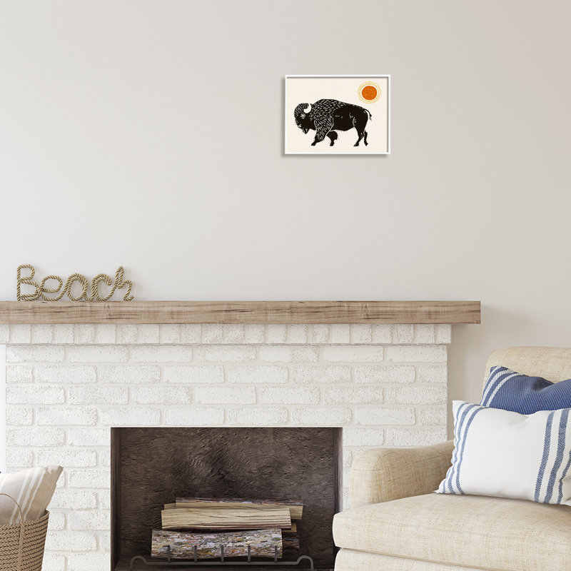 Boho Bison Facing Left Framed Giclee Art by Victoria Barnes, Giclée encadrée blanc bord de mer, H 11 po x l 14 po x P 1,5 po